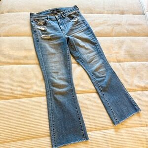 American Eagle Hi Rise Skinny Kick Crop Jeans Raw Hem 10